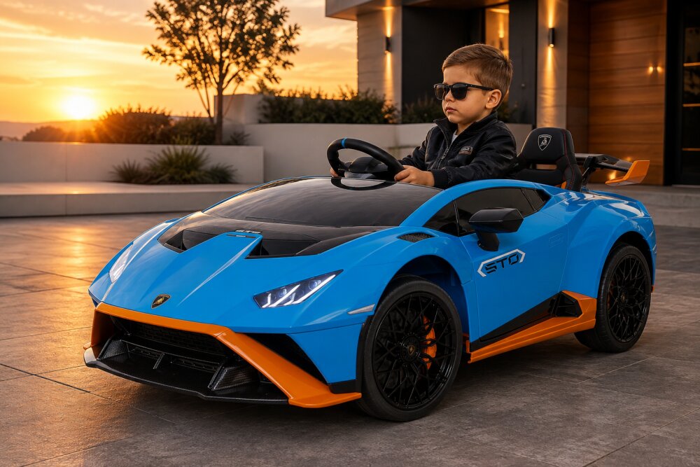 Cars4Kids Masinuta electrica pentru copii Lamborghini Huracan STO 12V functie drift telecomanda 2.4G bluetooth USB sa piele 3-5 ani