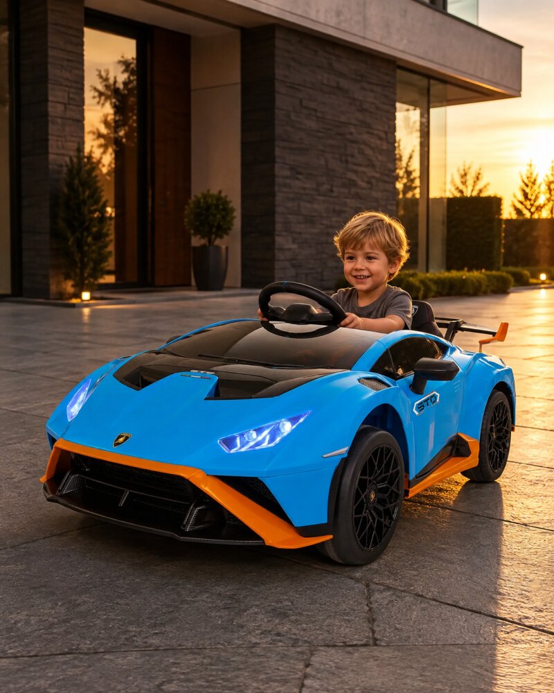 Cars4Kids Masinuta electrica pentru copii Lamborghini Huracan STO 12V functie drift telecomanda 2.4G bluetooth USB sa piele 3-5 ani