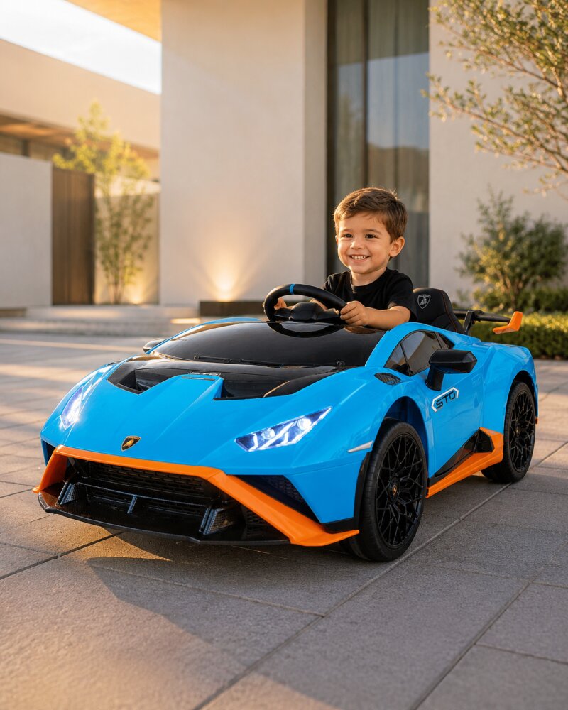 Cars4Kids Masinuta electrica pentru copii Lamborghini Huracan STO 12V functie drift telecomanda 2.4G bluetooth USB sa piele 3-5 ani