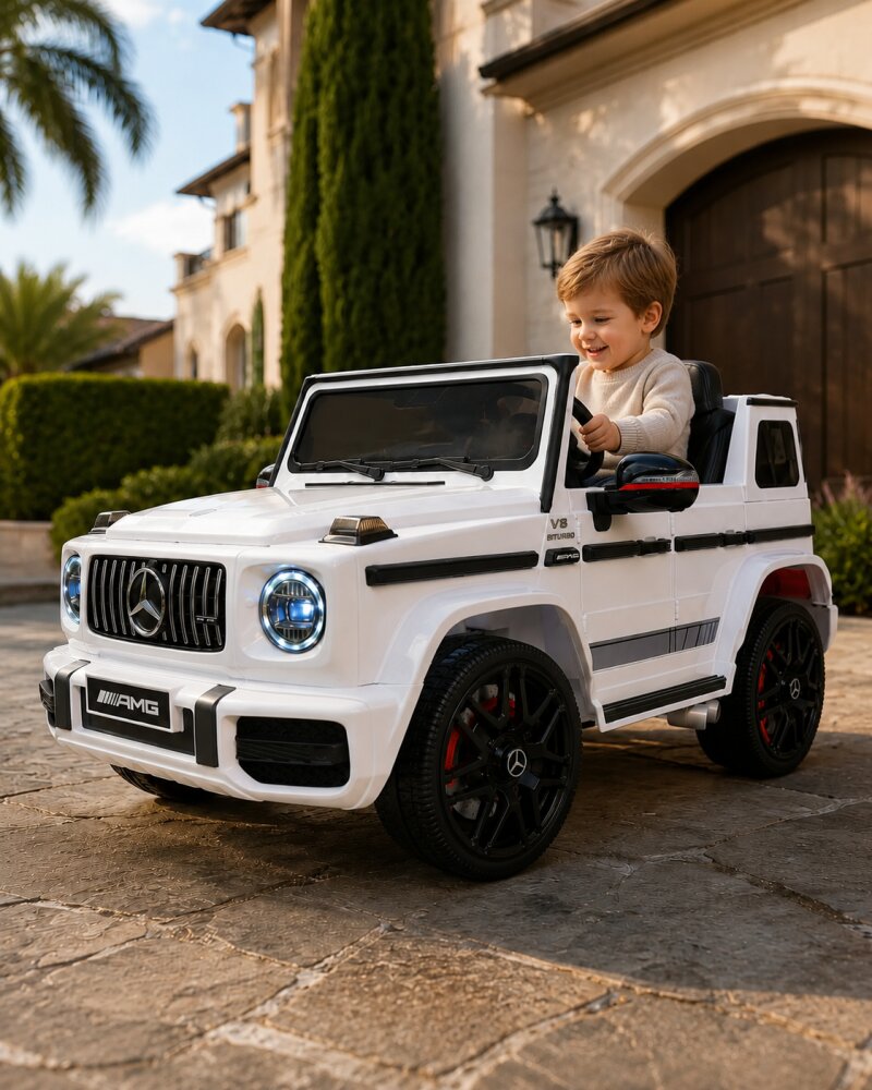 Cars4Kids Masinuta electrica pentru copii Mercedes G63 AMG Alb 12V licenta oficiala 4 motoare telecomanda 2.4G