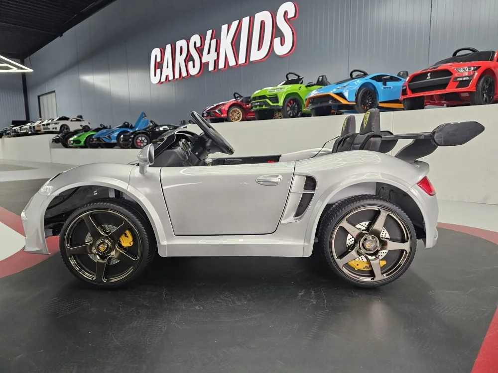 Cars4Kids Masinuta electrica pentru copii Porsche RUF 24V Argintiu Metalic 2 locuri licenta oficiala telecomanda 2.4G scaun piele