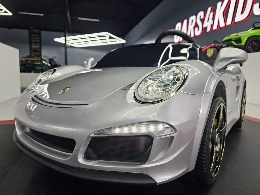 Cars4Kids Masinuta electrica pentru copii Porsche RUF 24V Argintiu Metalic 2 locuri licenta oficiala telecomanda 2.4G scaun piele