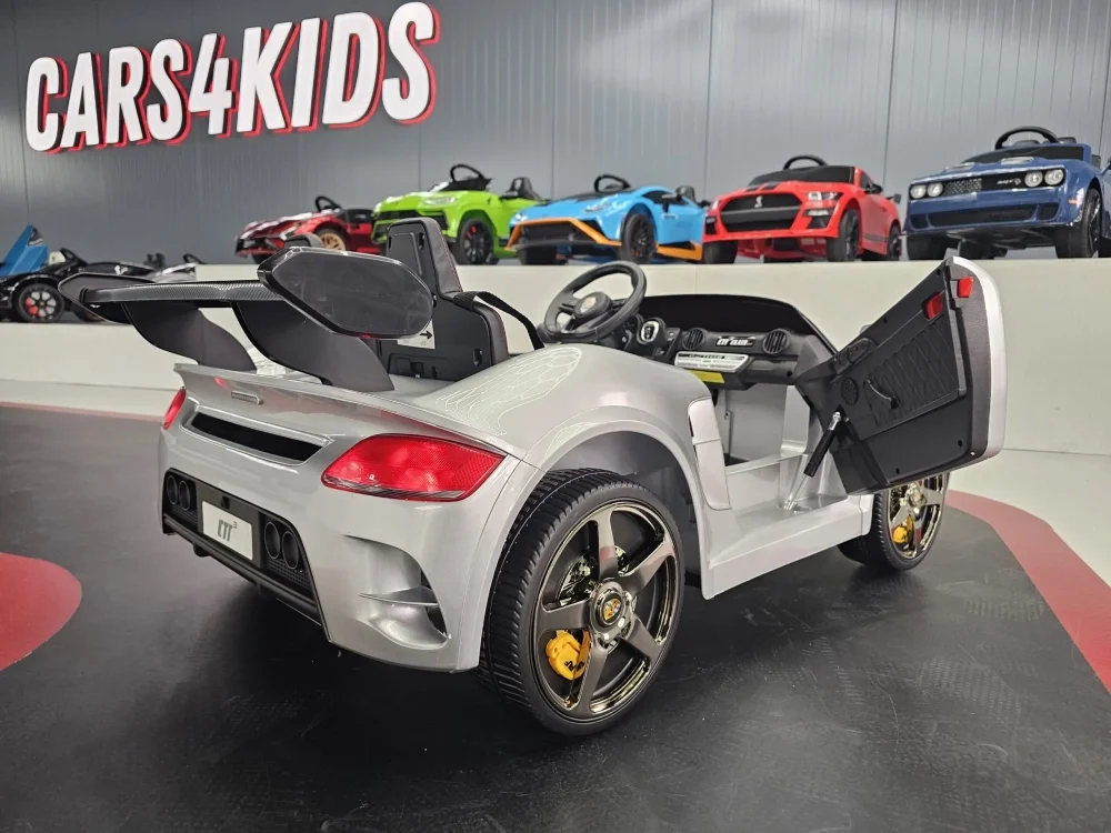Cars4Kids Masinuta electrica pentru copii Porsche RUF 24V Argintiu Metalic 2 locuri licenta oficiala telecomanda 2.4G scaun piele