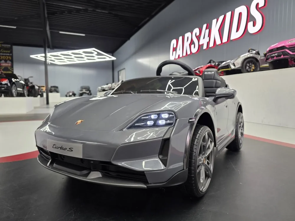 Cars4Kids Masinuta electrica pentru copii Porsche Taycan Turbo S 24V Gri 2 locuri licenta oficiala telecomanda 2.4G scaun piele