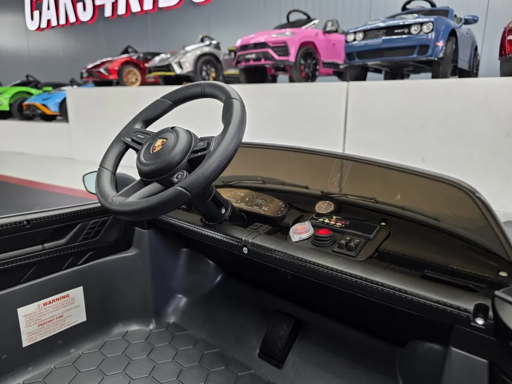 Cars4Kids Masinuta electrica pentru copii Porsche Taycan Turbo S 24V Gri 2 locuri licenta oficiala telecomanda 2.4G scaun piele