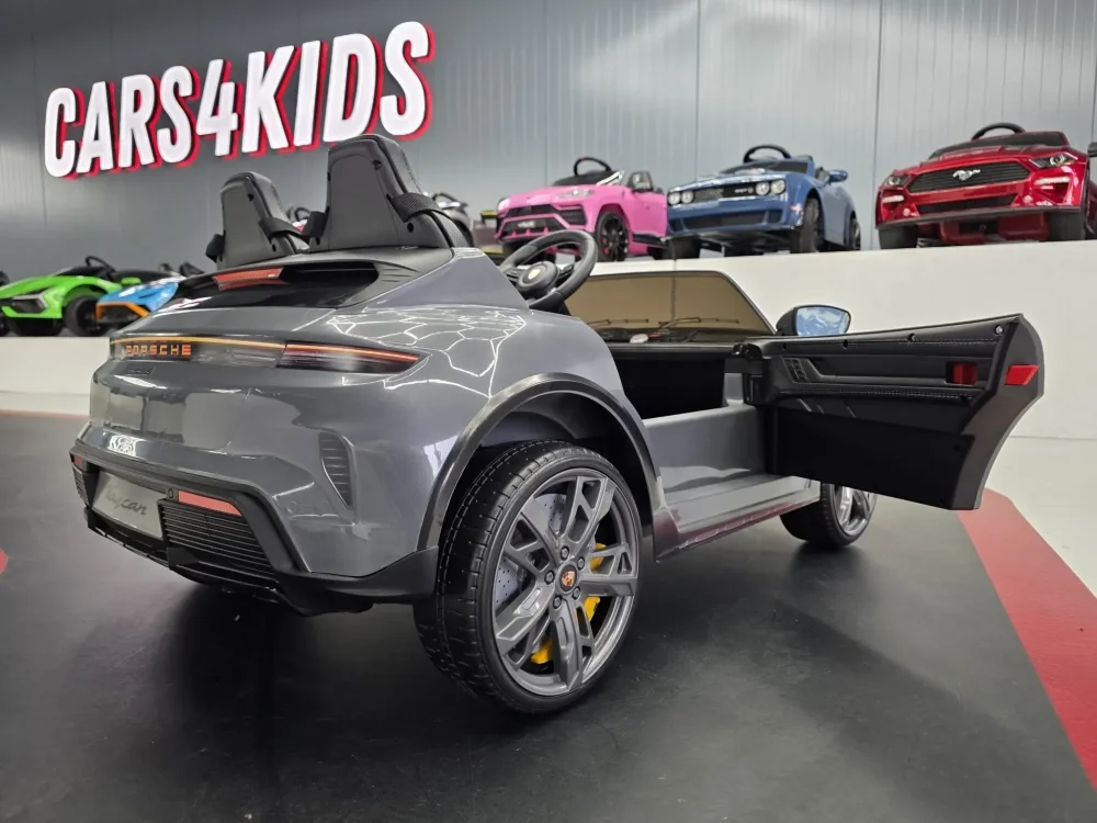 Cars4Kids Masinuta electrica pentru copii Porsche Taycan Turbo S 24V Gri 2 locuri licenta oficiala telecomanda 2.4G scaun piele