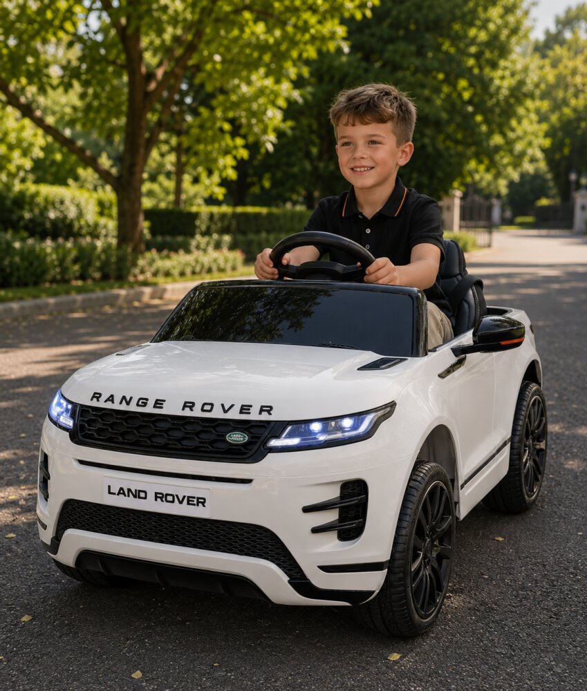 Cars4Kids Masinuta electrica pentru copii Range Rover Evoque Alb 12V 10Ah 4 motoare suspensii telecomanda 2.4G roti cauciuc scaun piele 3 ani+