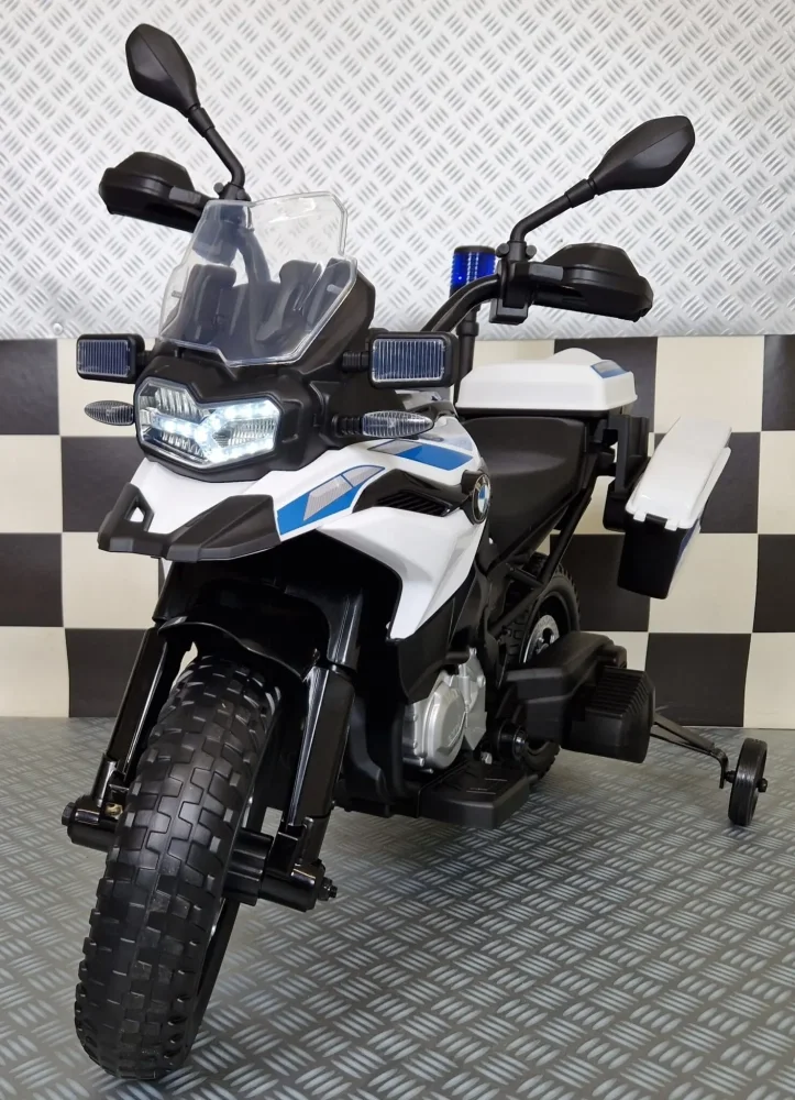 Cars4Kids Motocicleta electrica pentru copii Politie BMW F850 12V roti ajutatoare girofar Led 3-5 ani