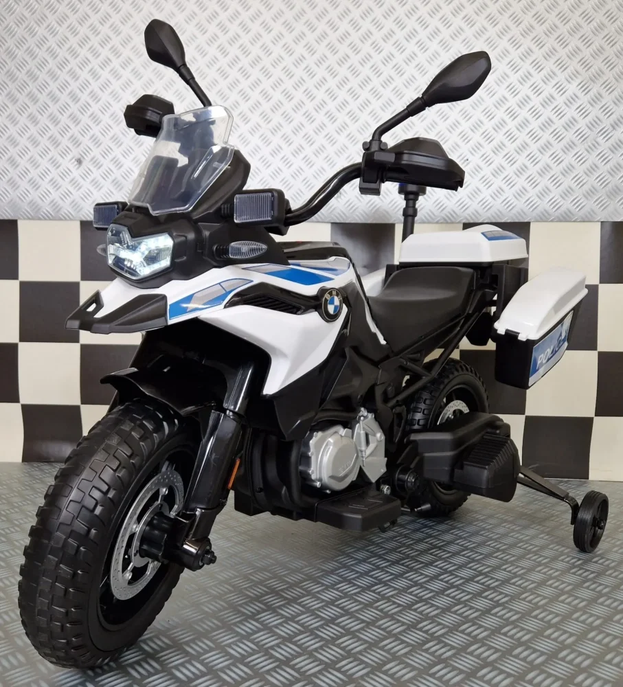 Cars4Kids Motocicleta electrica pentru copii Politie BMW F850 12V roti ajutatoare girofar Led 3-5 ani