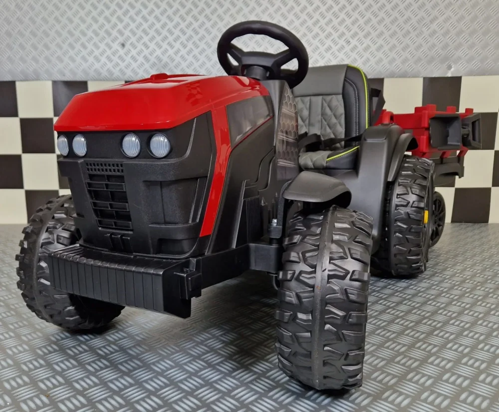 Cars4Kids Tractor electric pentru copii Farmer Rosu 12V cu remorca detasabila telecomanda 2.4G roti EVA scaun piele 3-6 ani