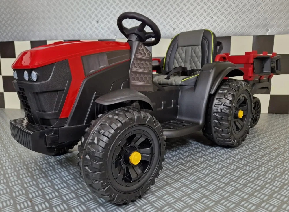 Cars4Kids Tractor electric pentru copii Farmer Rosu 12V cu remorca detasabila telecomanda 2.4G roti EVA scaun piele 3-6 ani