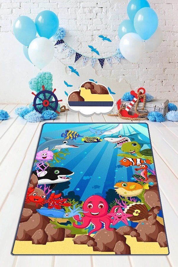 Chilai Home Covor antiderapant pentru copii Aquarium 150x200 cm