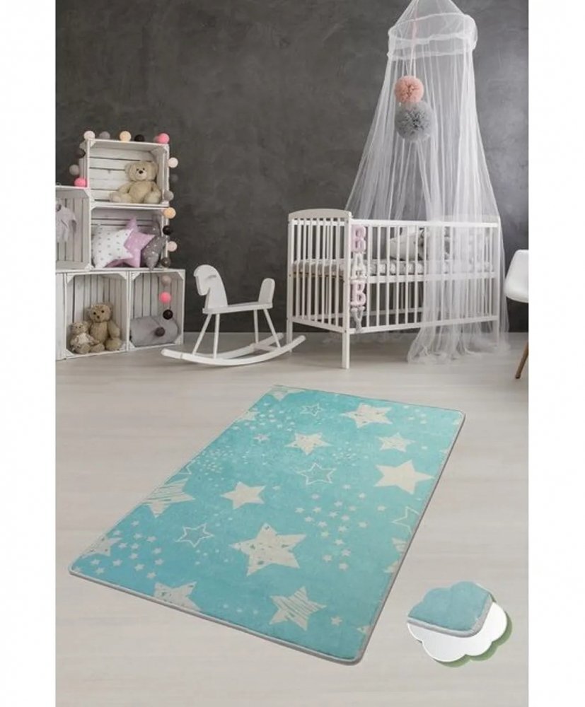 Chilai Home Covor antiderapant pentru copii Stars Blue 150x200 cm