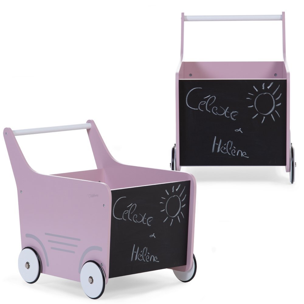 Childhome Carucior cu spatiu depozitare si tabla de scris Childhom lemn roz