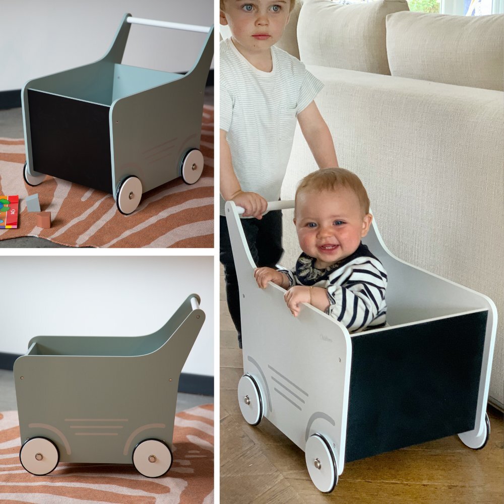 Childhome Carucior cu spatiu depozitare si tabla de scris lemn alb