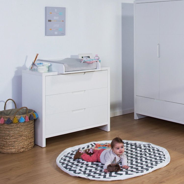 Childhome Comoda Quadro White 100x55x89 cm cu masa de infasat mdf alb