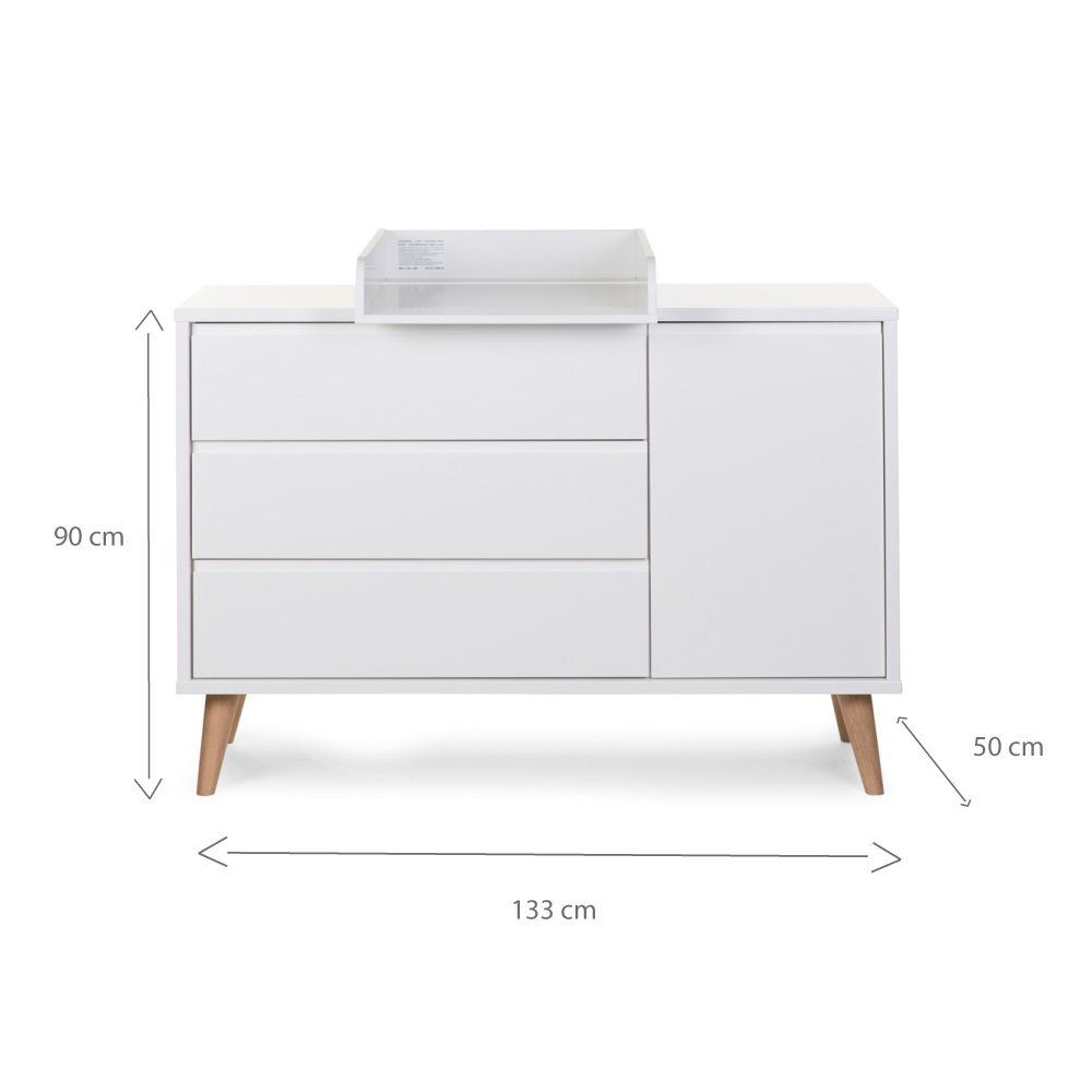 Childhome Comoda Retro Rio 133x50x90 cm cu masa de infasat Mdf Alb
