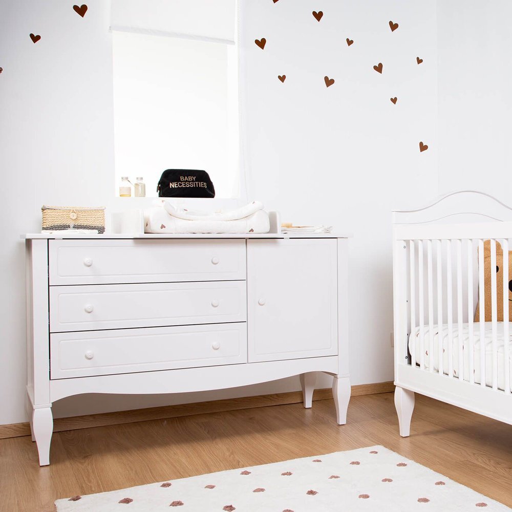 Childhome Comoda Romantic 136.8x73.3x103.4 cm cu masa de infasat Mdf Alb