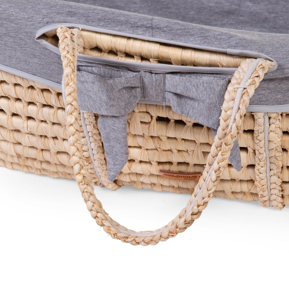 Childhome Cos bebe Moise Gri din coji de porumb cu saltea husa jerse detasabila si lavabila usor de transportat dimensiuni 84 x 47 x 29 cm