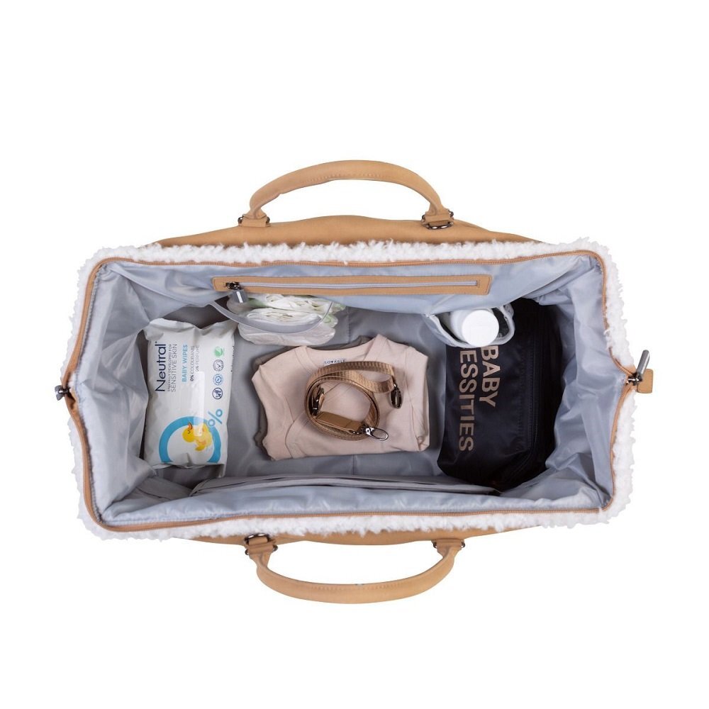 Childhome Geanta de infasat Mommy Bag aspect piele intoarsa bej