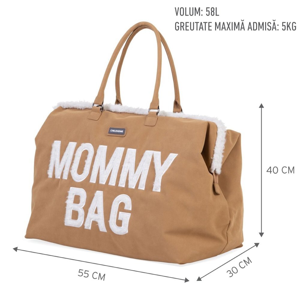 Childhome Geanta de infasat Mommy Bag aspect piele intoarsa bej