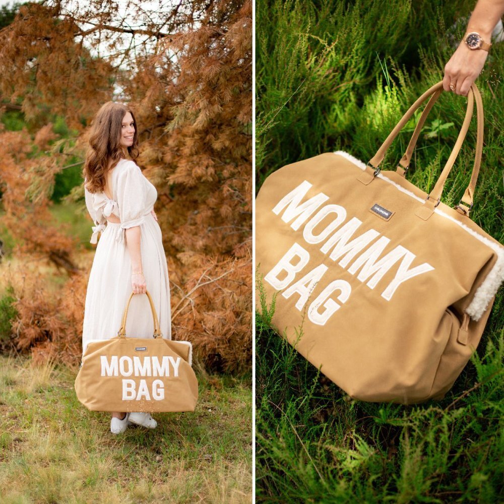 Childhome Geanta de infasat Mommy Bag aspect piele intoarsa bej