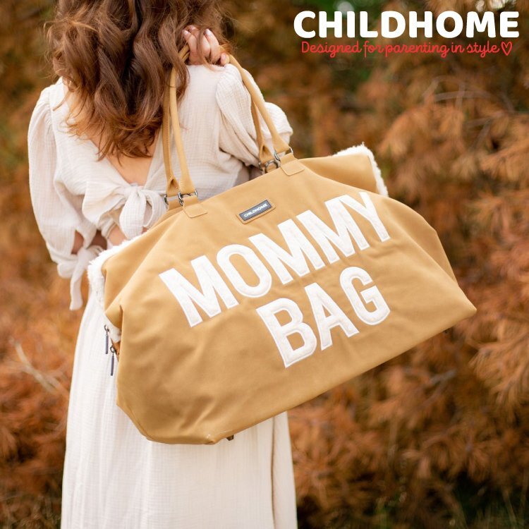 Childhome Geanta de infasat Mommy Bag aspect piele intoarsa bej