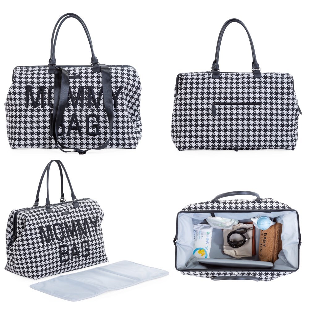 Childhome Geanta de infasat Mommy Bag Pied de Poule Negru