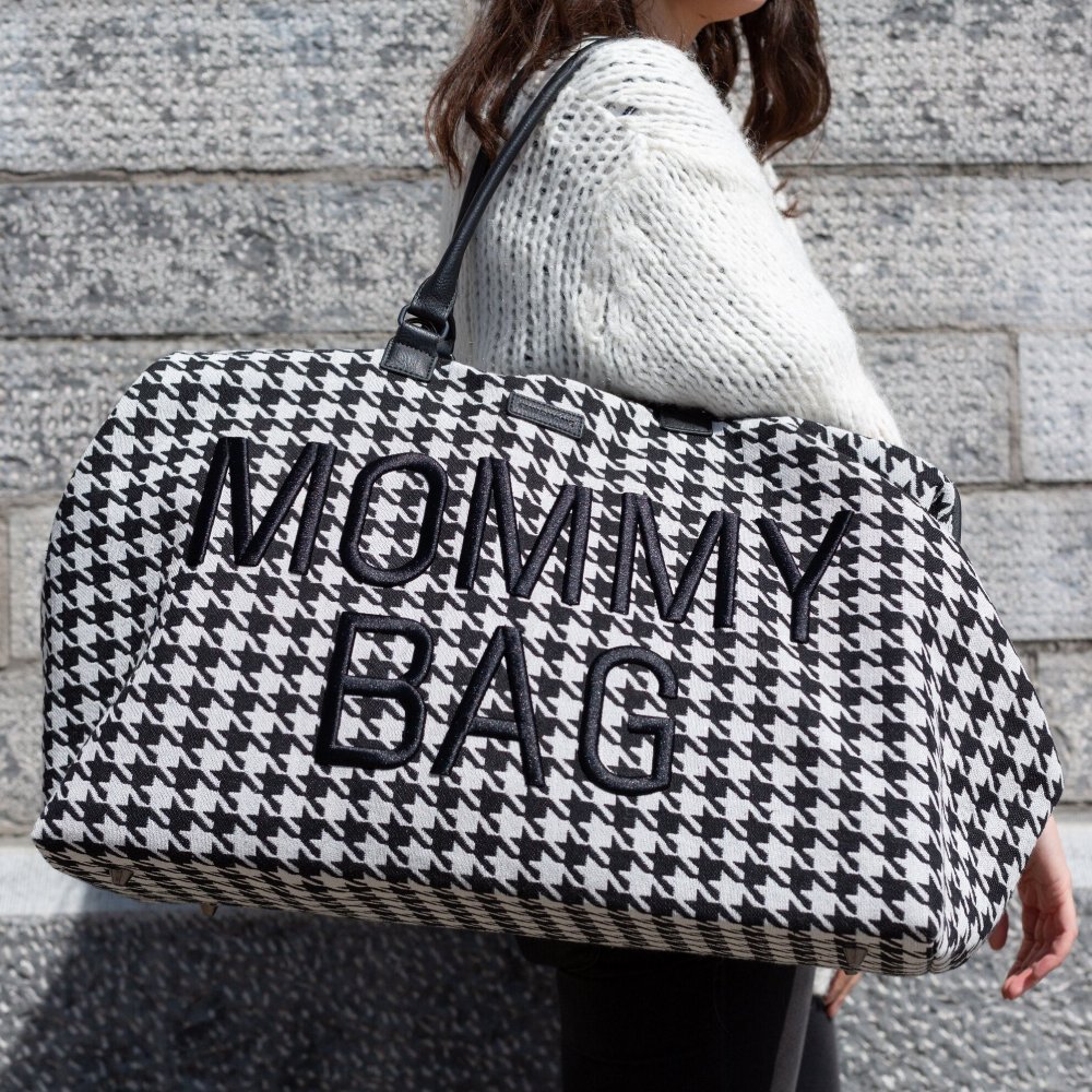 Childhome Geanta de infasat Mommy Bag Pied de Poule Negru