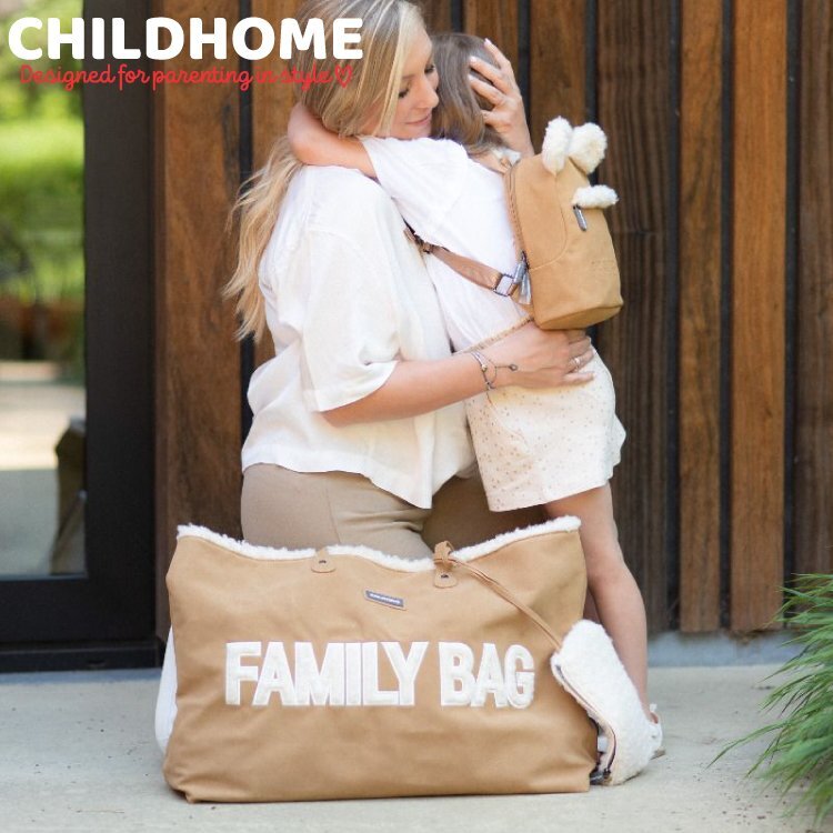 Childhome Geanta Family Bag aspect piele intoarsa bej