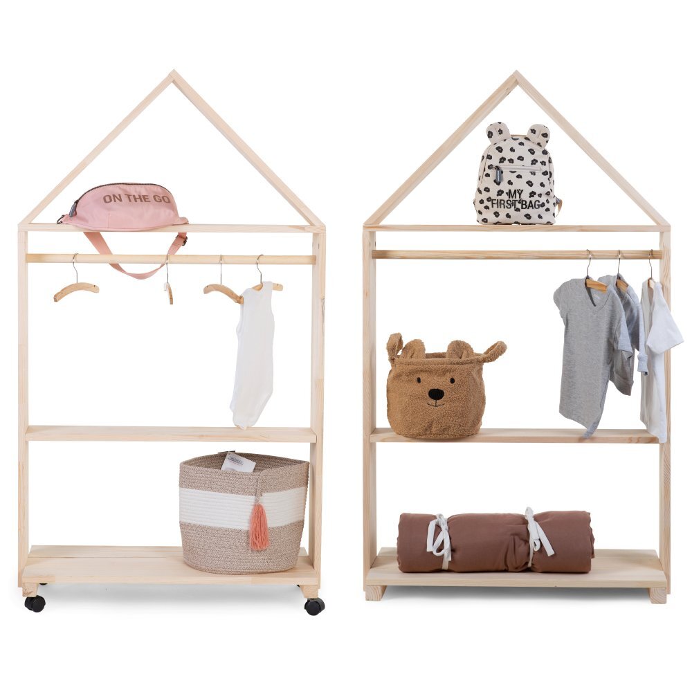 Childhome Mobilier decorativ casuta cu roti 80x135 cm lemn natural