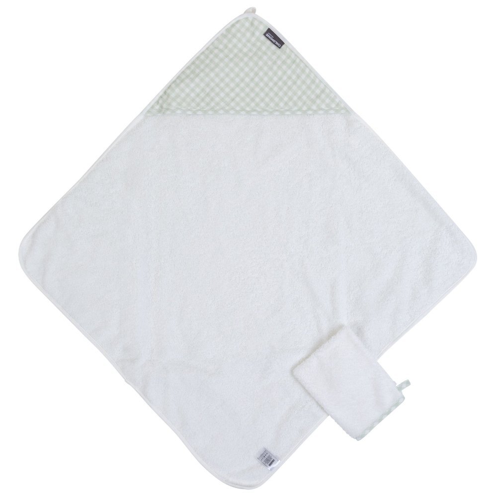 Childhome Prosop cu gluga si manusa de baie 80x80 cm jerse muselina verde