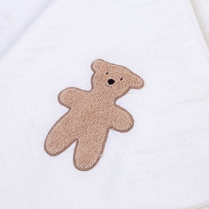 Childhome Prosop cu gluga si manusa de baie 80x80 cm Muselina Terry Teddy