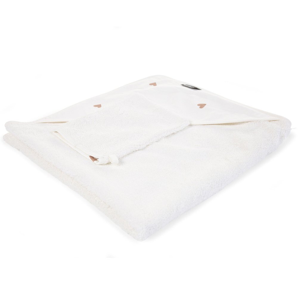 Childhome Prosop cu gluga si manusa de baie Jerse Frotir 80x80 cm inimioare