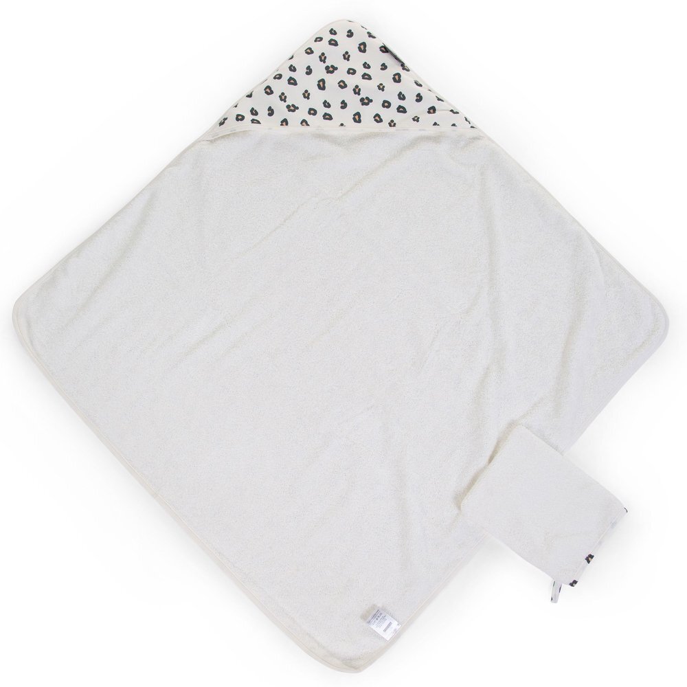 Childhome Prosop cu gluga si manusa de baie Jerse Frotir 80x80 cm leopard