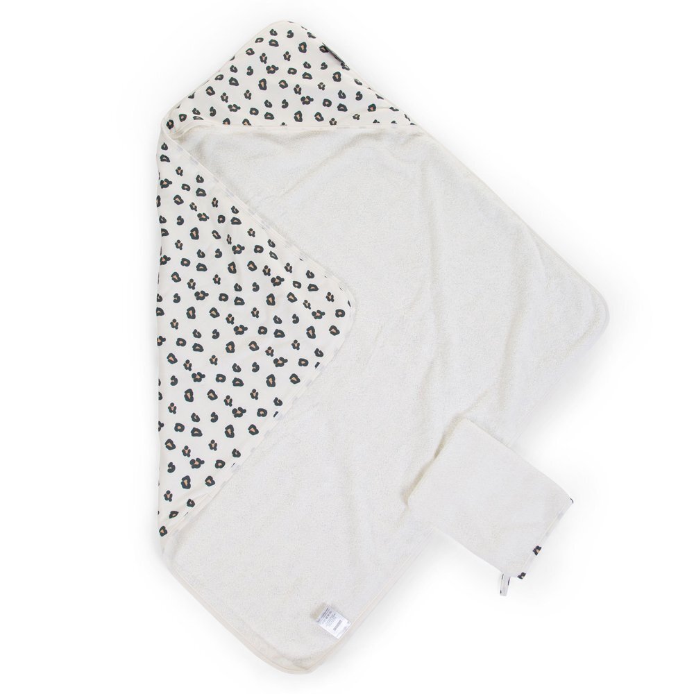 Childhome Prosop cu gluga si manusa de baie Jerse Frotir 80x80 cm leopard