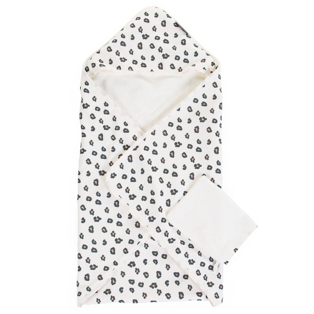 Childhome Prosop cu gluga si manusa de baie Jerse Frotir 80x80 cm leopard