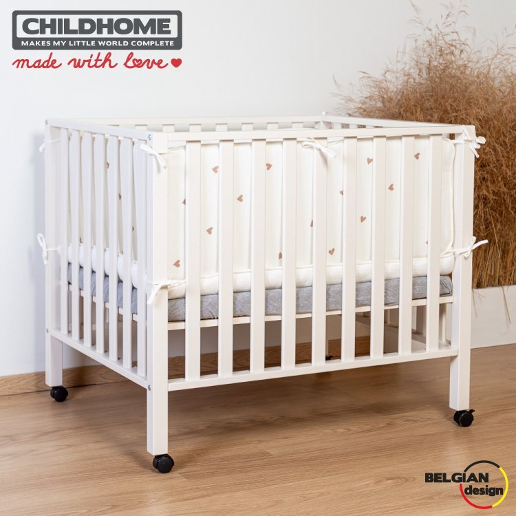 Childhome Protectie patut 35x340 cm JerseMuselina inimioare