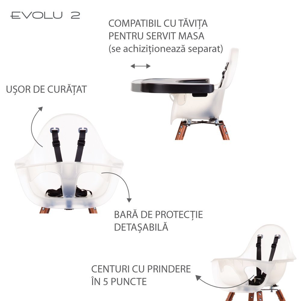 Childhome Scaun de masa reglabil in inaltime Evolu 2 natural inchisalb transparent