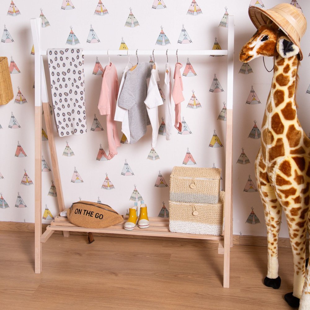 Childhome Suport haine Tipi 107x48x137 cm lemn natural alb