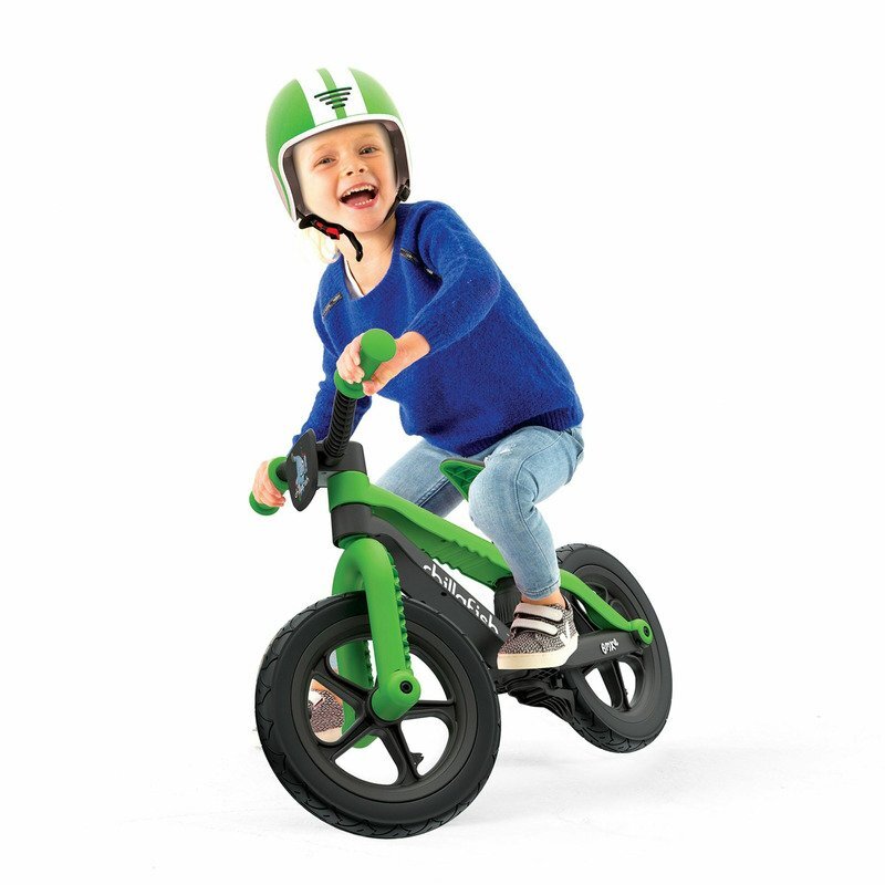 Chillafish Bicicleta copii fara pedale BMXie 02 Kiwi 12 inch varsta 2-5 ani suport pentru picioare si frana integrata scaun reglabil de la 32 la 39 cm anvelopele RubberSkin