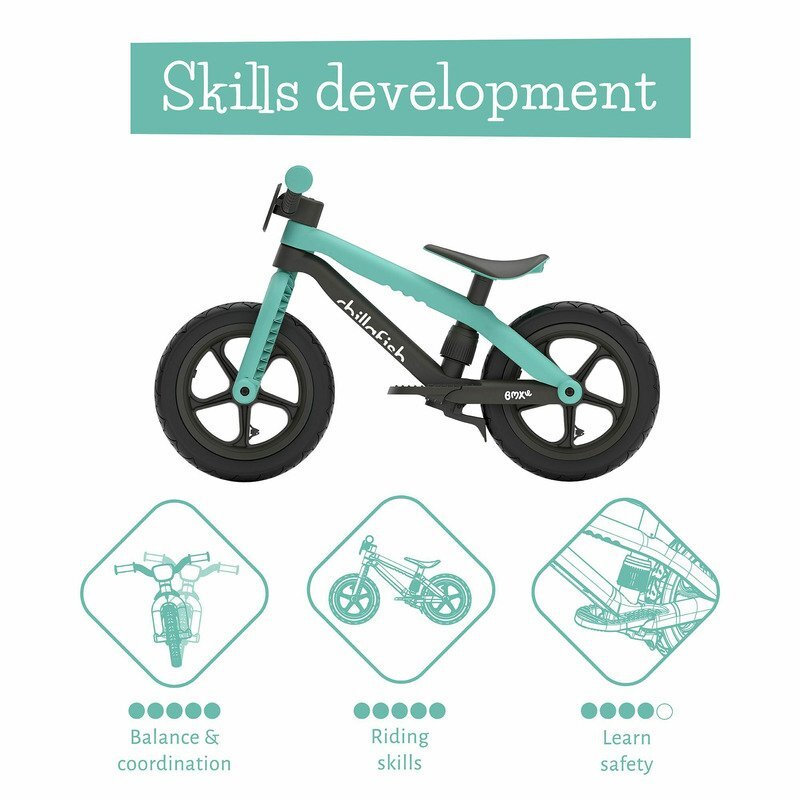 Chillafish Bicicleta copii fara pedale BMXie 02 Mint 12 inch suport pentru picioare si frana integrata varsta 2-5 ani scaun reglabil de la 32 la 39 cm anvelopele RubberSkin