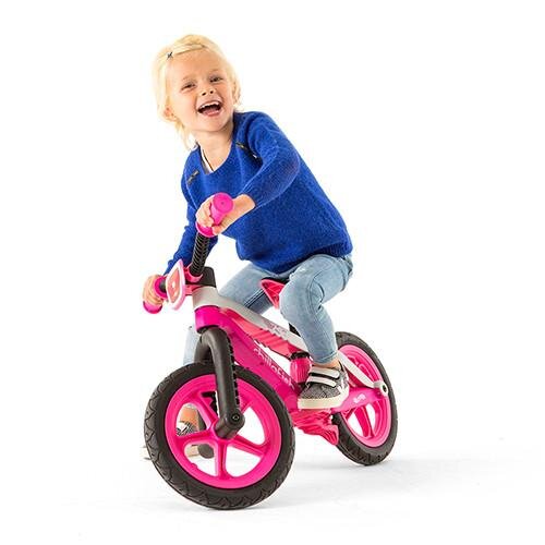 Chillafish Bicicleta copii fara pedale BMXie 02 Pink cu suport pentru picioare si frana integrata varsta 2-5 ani scaun reglabil de la 32 la 39 cm anvelopele RubberSkin