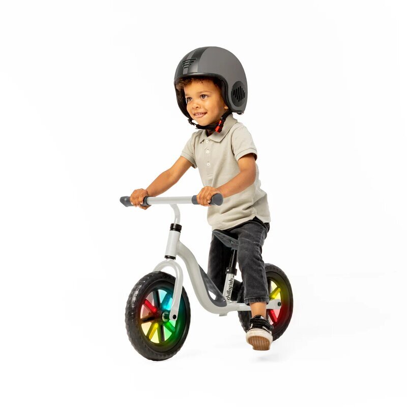 Chillafish Bicicleta copii fara pedale Charlie Glow Beige 10 inch roti din spuma Eva scaun reglabil de la 28-37 cm ghidon ajutabil de la 476-504 cm cadru usor varsta recomandata 18-48 luni spite stralucitoare