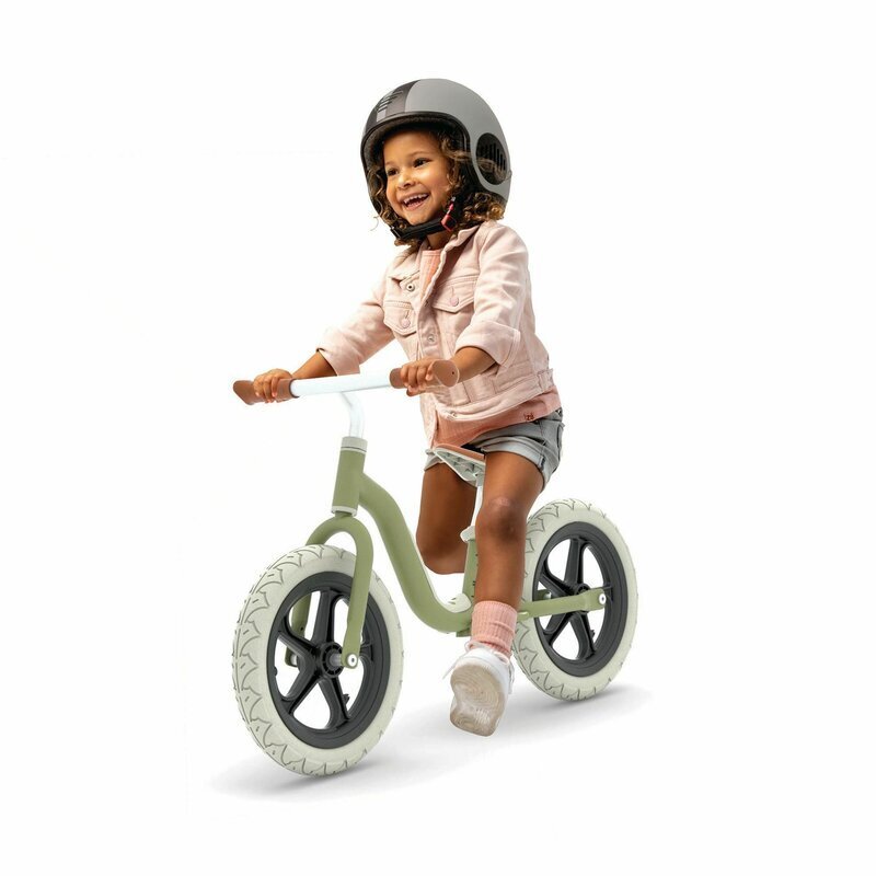 Chillafish Bicicleta copii fara pedale Charlie Lux Olive cu roti din spuma Eva 12 inch varsta 2-5 ani scaun reglabil de la 32-40 cm greutate redusa 32 kg ghidon reglabil anvelope EVA inaltimea recomandata 87-110 cm