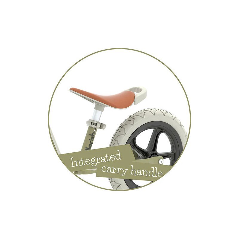 Chillafish Bicicleta copii fara pedale Charlie Lux Olive cu roti din spuma Eva 12 inch varsta 2-5 ani scaun reglabil de la 32-40 cm greutate redusa 32 kg ghidon reglabil anvelope EVA inaltimea recomandata 87-110 cm