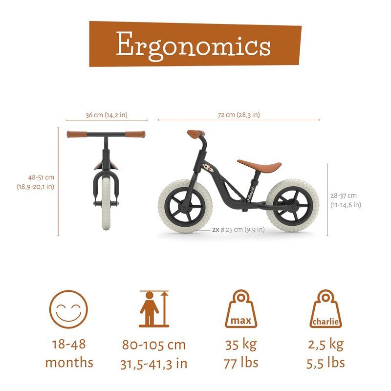 Chillafish Bicicleta de echilibru Charlie Black Usoara Cu ghidon si sa reglabile Greutate 2.5 Kg Cu roti din spuma EVA 10 inch Pentru 18-48 luni