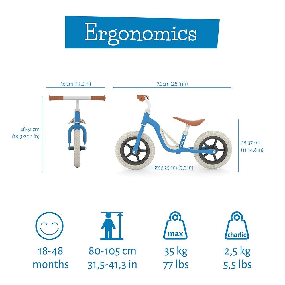Chillafish Bicicleta de echilibru Charlie Navy Usoara Cu ghidon si sa reglabile Greutate 2.5 Kg Cu roti din spuma EVA 10 inch Pentru 18-48 luni