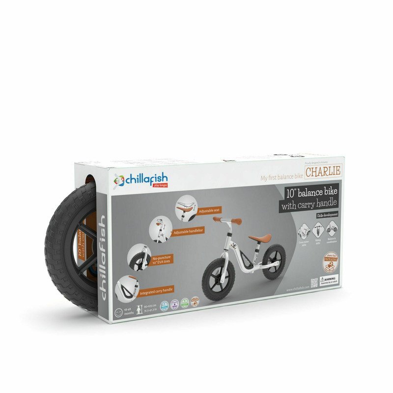Chillafish Bicicleta de echilibru Charlie Silver Usoara Cu ghidon si sa reglabile Greutate 2.5 Kg Cu roti din spuma EVA 10 inch Pentru 18-48 luni