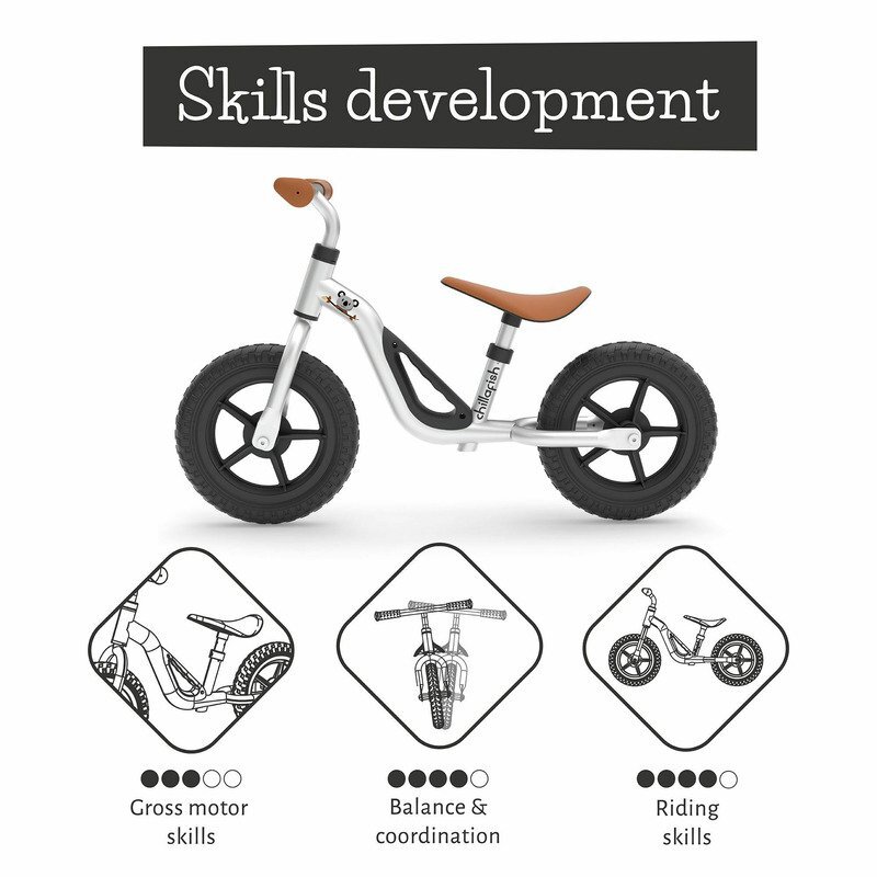 Chillafish Bicicleta de echilibru Charlie Silver Usoara Cu ghidon si sa reglabile Greutate 2.5 Kg Cu roti din spuma EVA 10 inch Pentru 18-48 luni